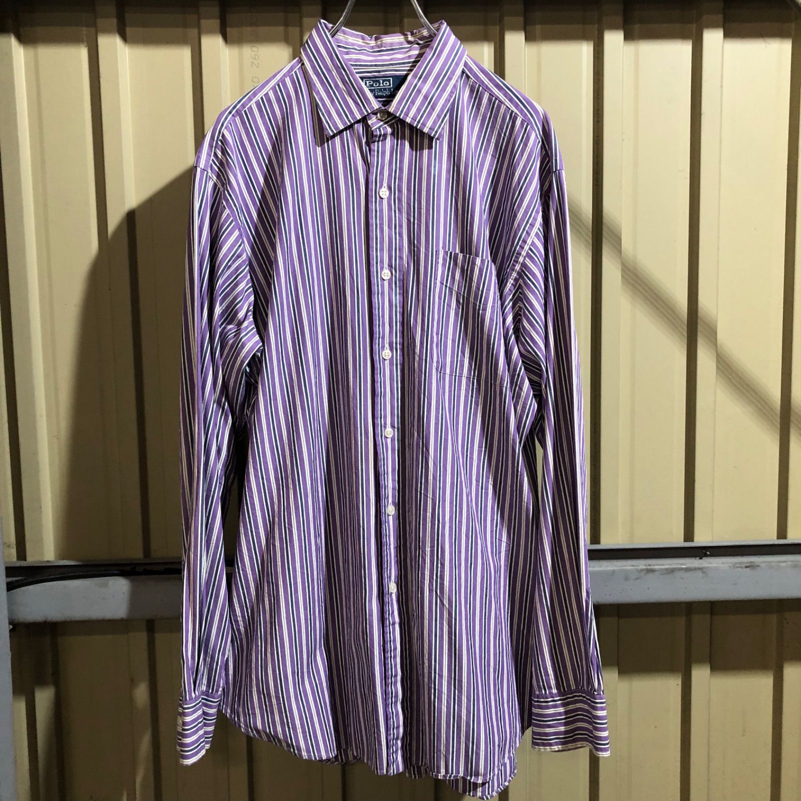 2597 Polo by Ralph Lauren 長袖シャツ L ストライプ パープル ポロ 