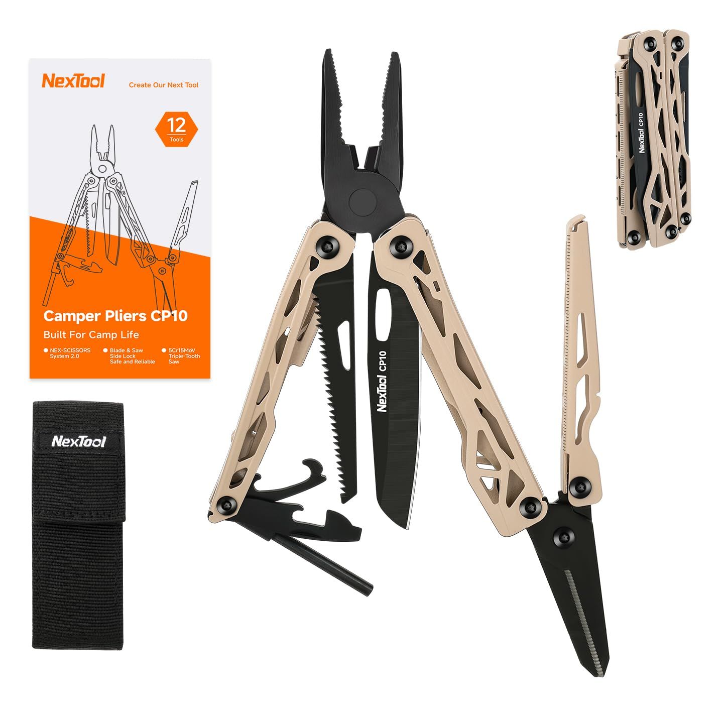 NexTool Camper CP10 マルチツール、ハサミ・ファイヤースターター・テントペグ抜き・ロック式ナイフ・ノコギリ付き12-in-1マルチツール ? アウトドア、ハイキング、バックパッキング用のEDCギア、男性へのギフトma dbb6519d