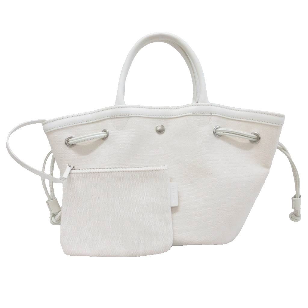 トゥティエ TOUT Y EST SAC COQUILLE トートバッグ キャンバス レザー切替 ポーチ付き アイボリー