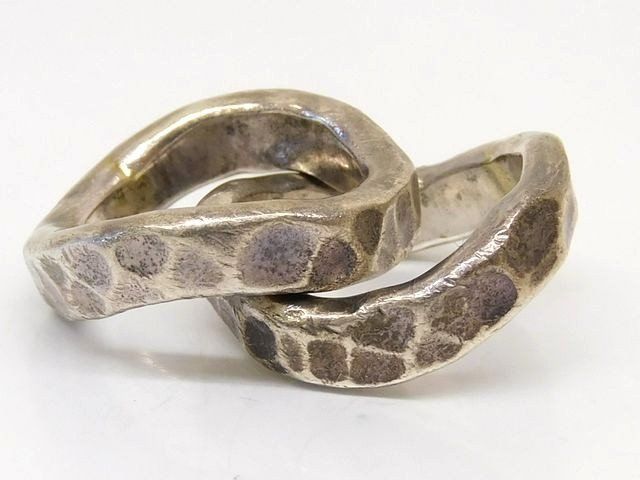 市松/いちまつ SILVER シルバー 鎚目 タタキ 2連 リング ■ 約12.5号 レディース・メンズ リング □ 8E