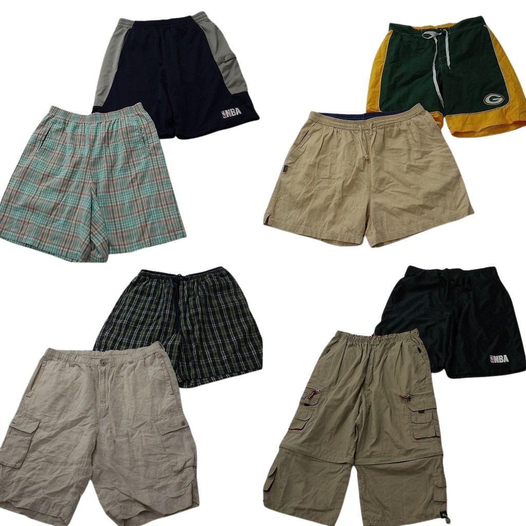 古着卸 まとめ売り ショートパンツMIX 8枚セット ( メンズ L ) 七分丈 NBA バスパン チェック パッカーズ NFL 中古 古着 NF1226