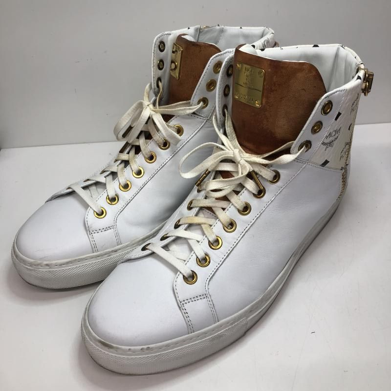 【中古】MCM エムシーエム ホワイト ハイカット レザースニーカー 42 ホワイト ゴールド[66]