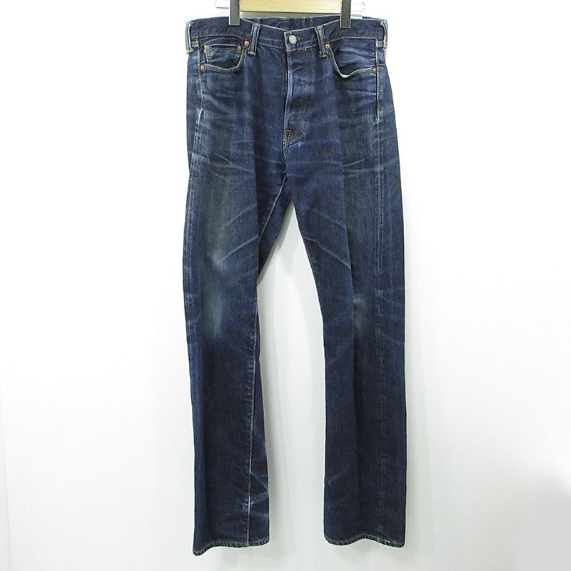 【三重本店】 中古 桃太郎ジーンズ | モモタロウジーンズ 出陣 バックプリントボタンフライデニムパンツ 1005SP ネイビー インディゴ サイズ：32 【107】