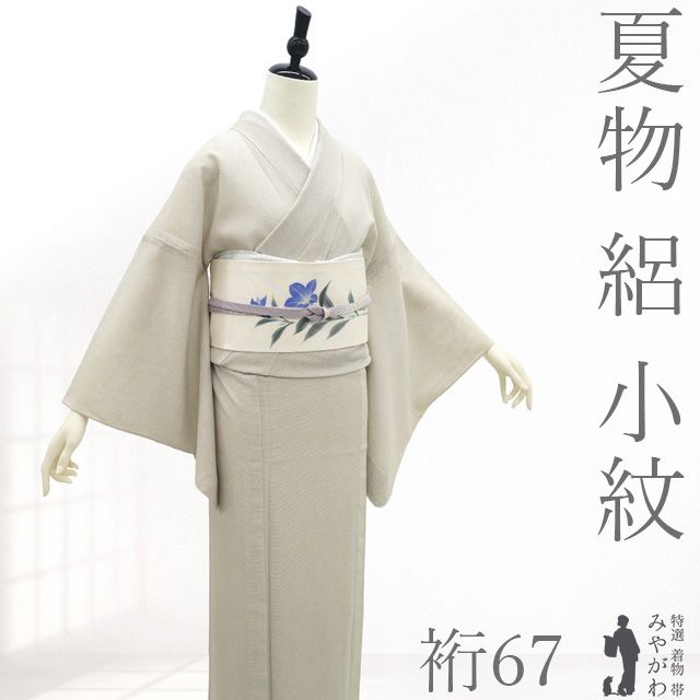【新古品】 夏物 小紋 着物 未使用 絽 正絹 単衣 薄ベージュ 立涌 セミフォーマル ～ カジュアル 夏 夏着物 夏用 美品 居敷当仕立て 仕立て上がり 身丈166 裄丈67 Ｌサイズ みやがわ sb17653