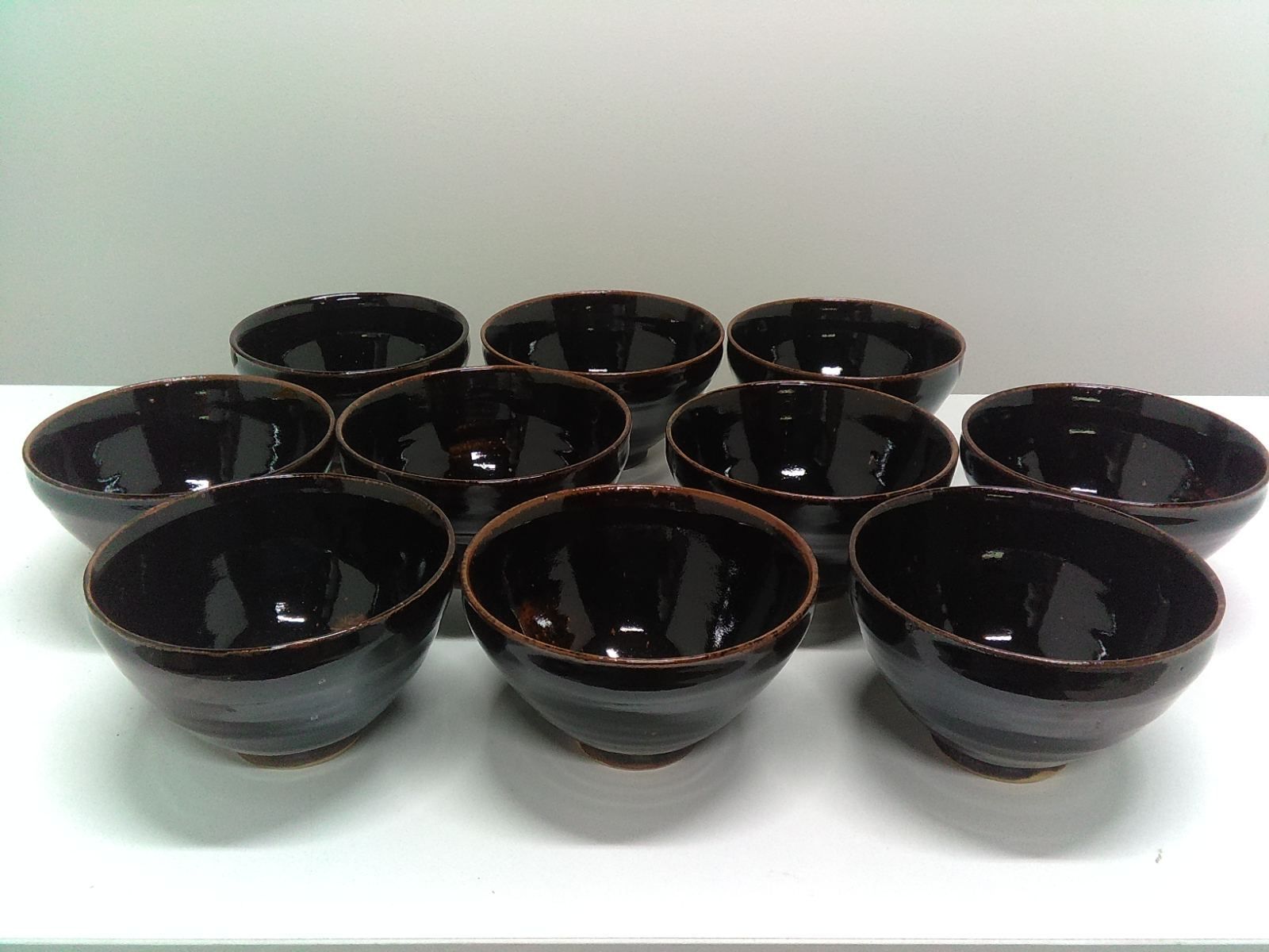 天目形 黒釉 数茶碗 10客セット 茶道具 抹茶碗 箱なし