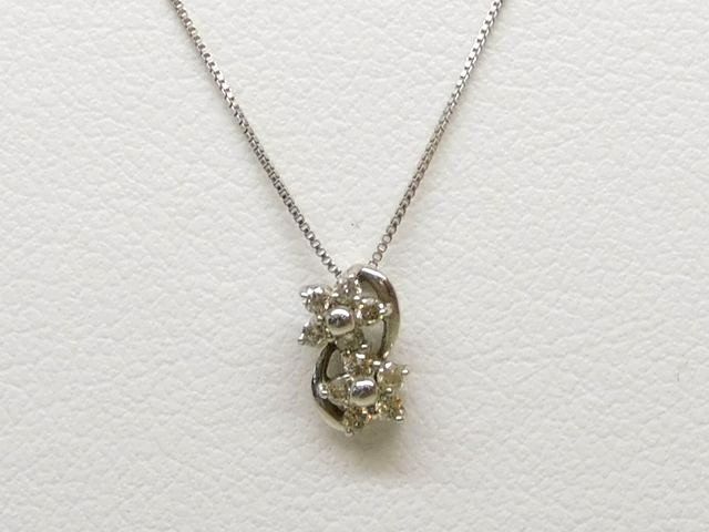 美品 K10 ホワイトゴールド ■ ダイヤ 0.10ct ネックレス 1.0g レディース □ 8E●