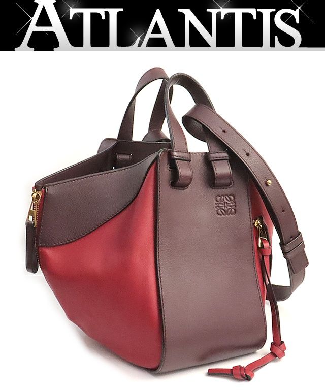【広尾店】ロエベ LOEWE ハンモック スモール 2WAYバッグ レザー レッド×ボルドー 【19299】