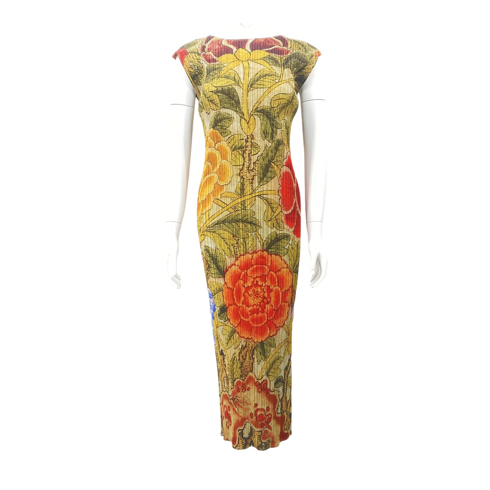 極美品 ISSEY MIYAKE イッセイミヤケ PLEATS PLEASE プリーツプリーズ プリーツ加工 牡丹 花柄 フラワー 総柄 フレンチスリーブ ワンピース マルチカラー系 2