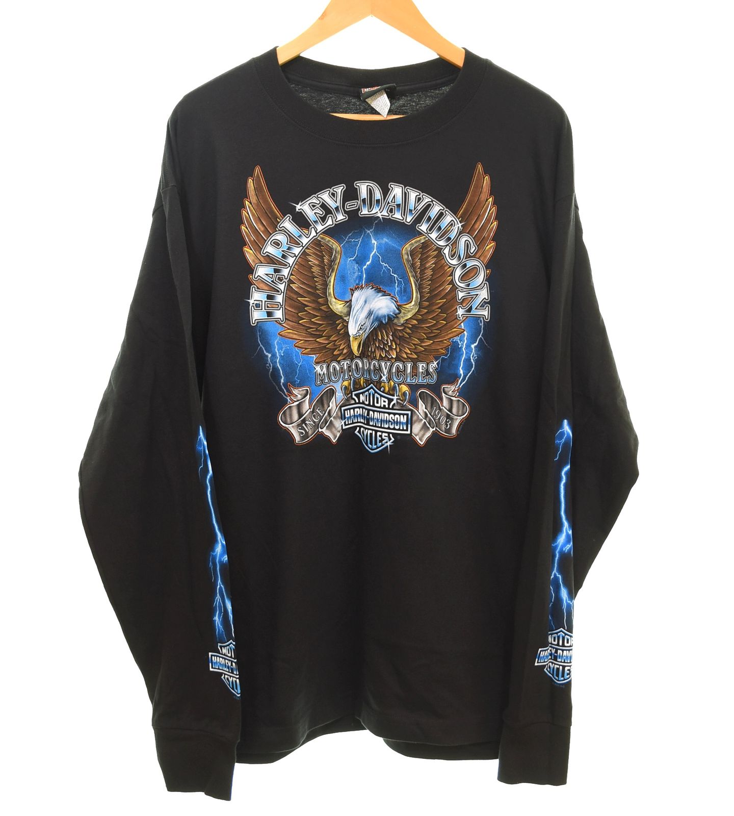 ハーレーダビッドソン Harley Davidson Harley-Davidson イーグル ブルー サンダー Eagle Blue Thunder L/S Tee 袖 プリント 2024年 モデル ロンT ブラック Lサイズ 103MT-4774