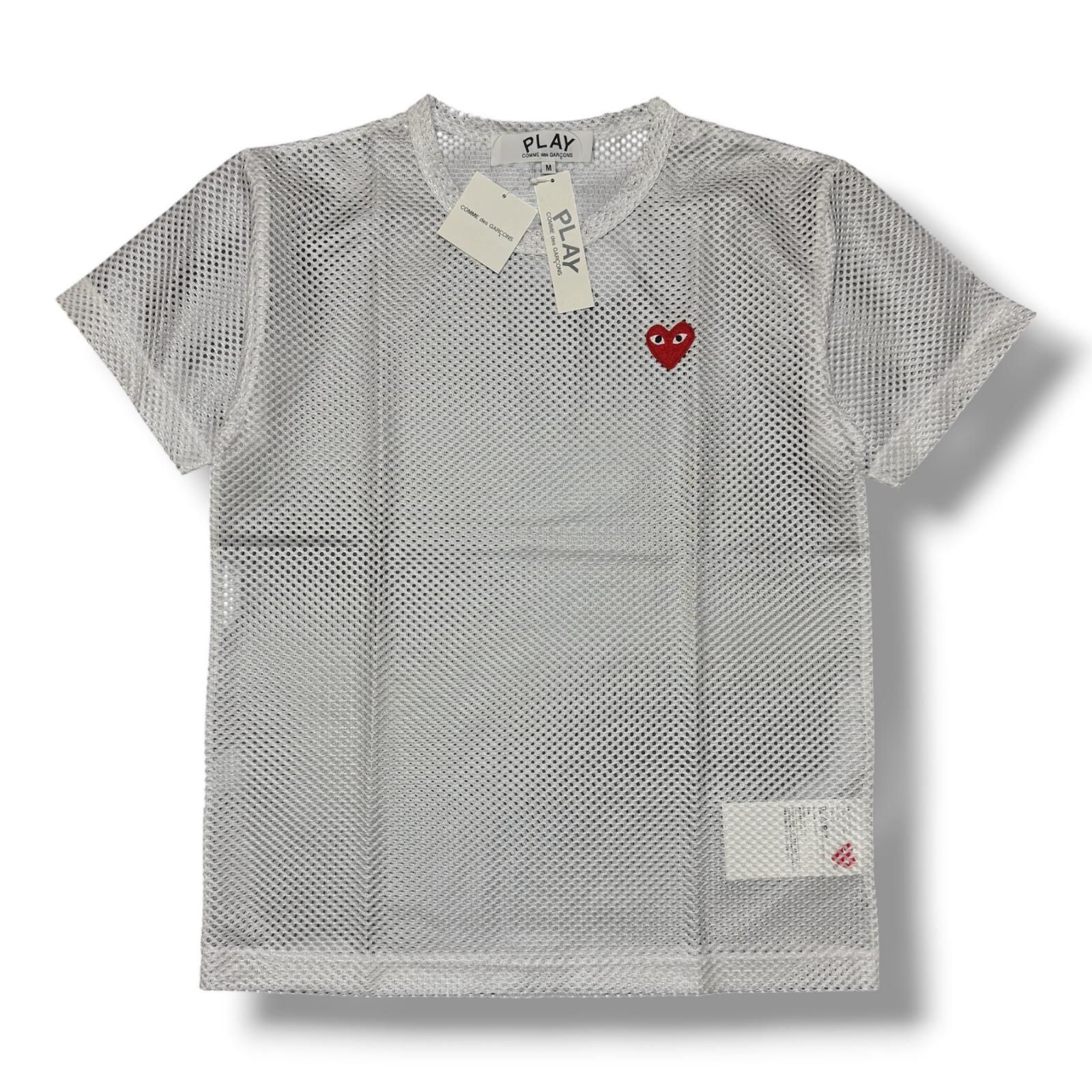 参考上代15180円 未使用 PLAY COMME des GARCONS RED EMBLEM MESH TEE エンブレムメッシュTシャツ カットソー プレイコムデギャルソン AX-T351-051 ホワイト M （16473M）