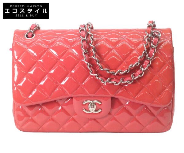 CHANEL　シャネル　A58600 パテント レッド×ピンク バイカラー シルバー金具 ダブルフラップ デカマトラッセ30