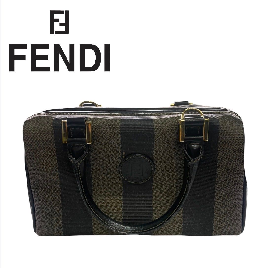 FENDI フェンディ ペカン柄 ミニボストンバッグ PVCコーティング カーキ ブラック ブラウン ゴールド ハンドバッグ バック アンティーク ヴィンテージ ビンテージ vintage レディース メンズ ファッション