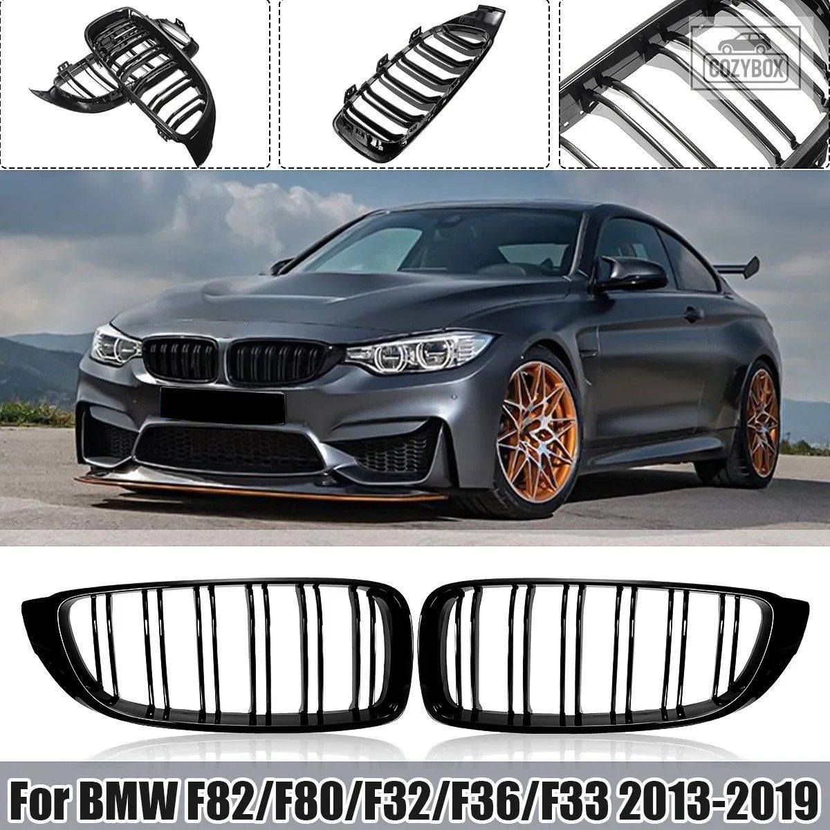 ブラックフロントキドニー グリル 2 スラット M4 スタイル グリル BMW F32 F33 F36 F8