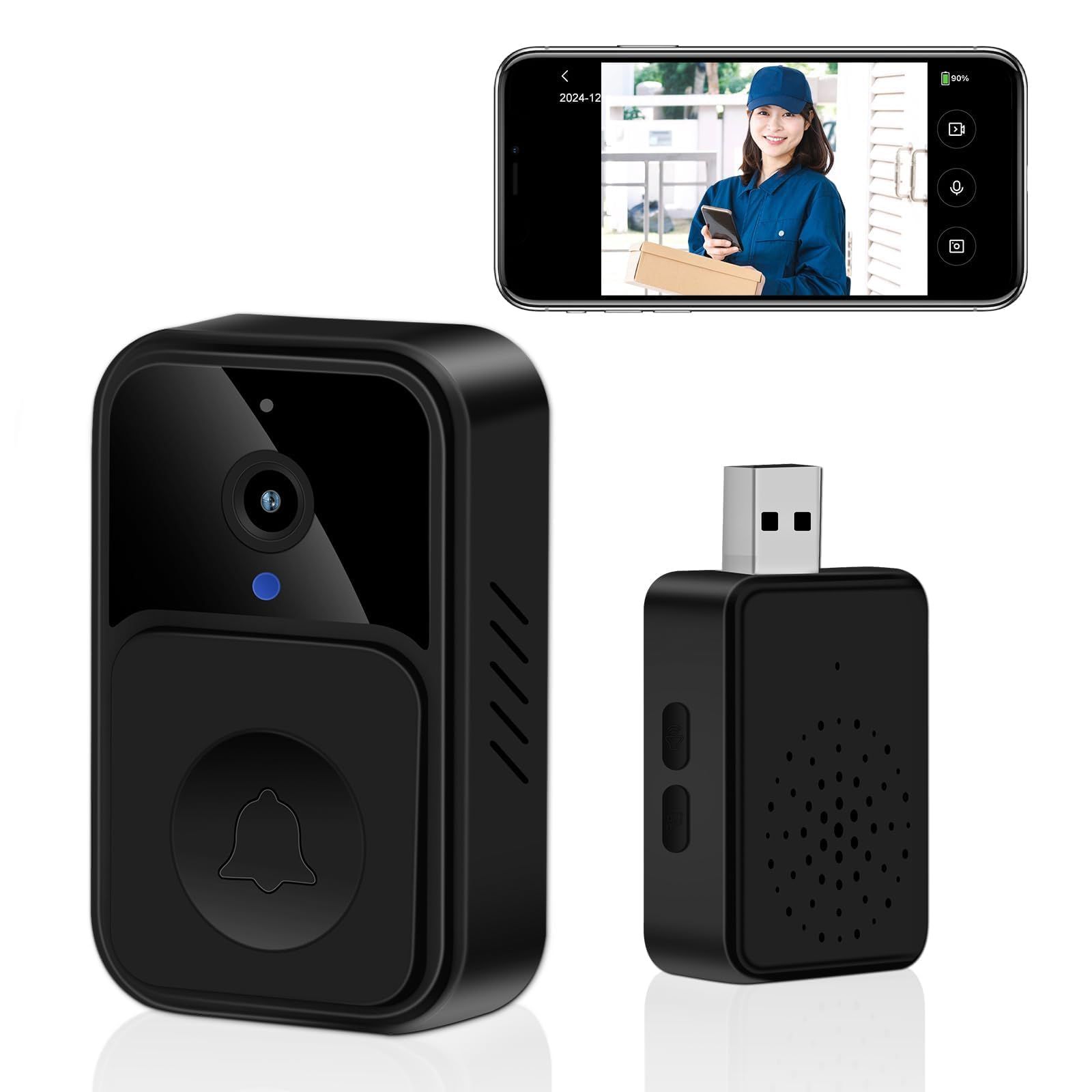 ☆新品☆スマホでインターホンの応対ができるスマートドアベル ZHTNC ビデオドアベル wifi ビデオドアホン ワイヤレス 双方向音声 呼び出しチャイム ワイヤレスチャイム 玄関チャイム 無線 工事不要 ワイヤレスインターホン 充電式ドアホ b1359c39