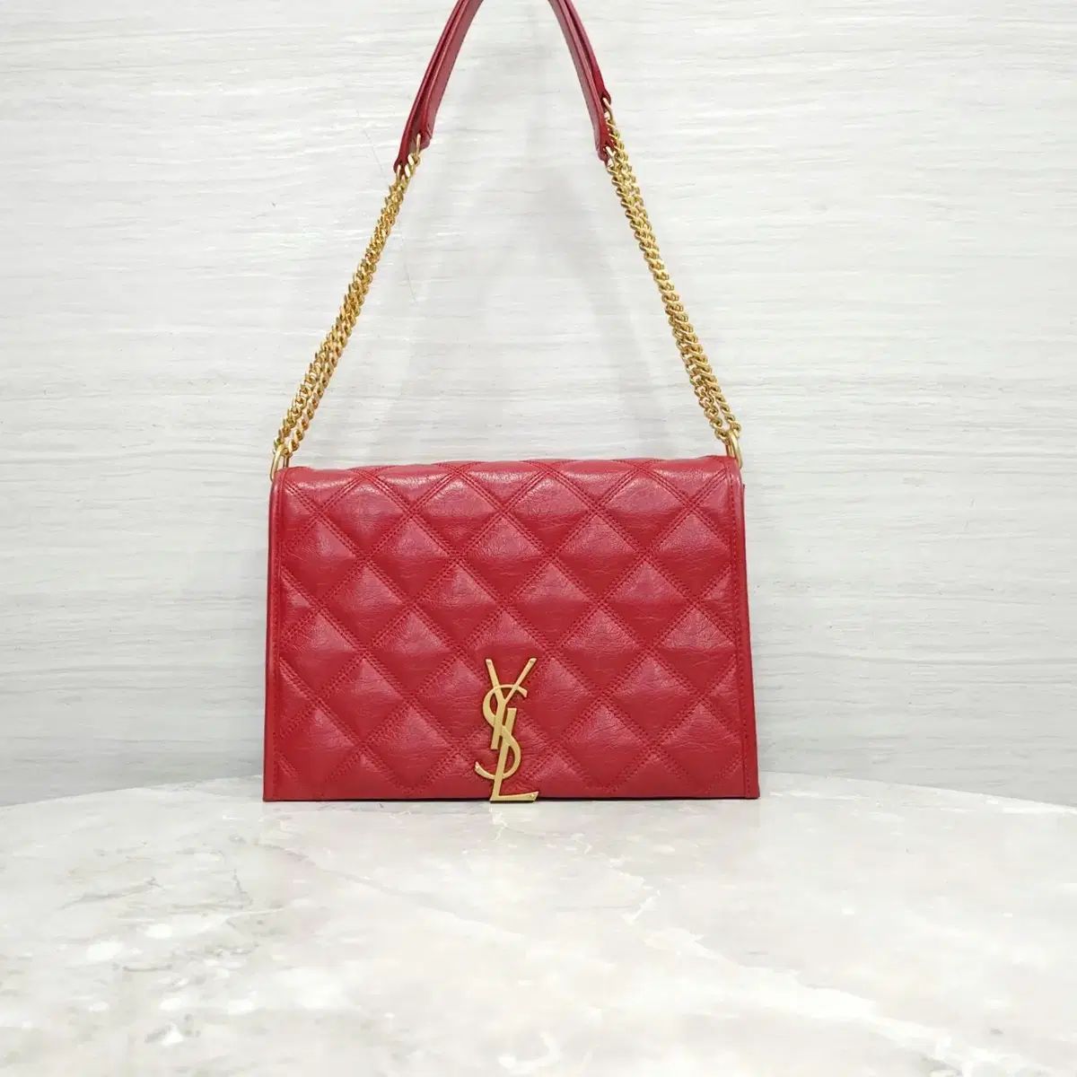 Saint Laurent サンローラン レッド ウール モノグラム キルティング ショルダーバッグ 650769