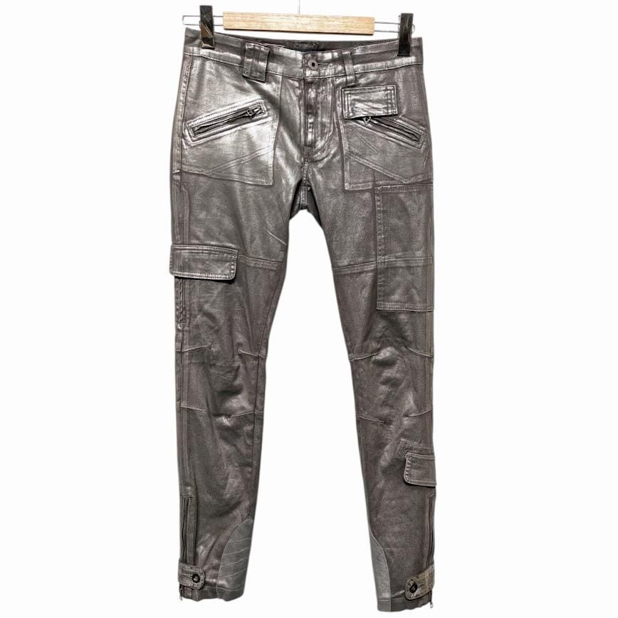 22 RALPH LAUREN ラルフローレン Silver Cargo Moto Jeans シルバーカーゴパンツ グレー系 コットン サイズW27 66814