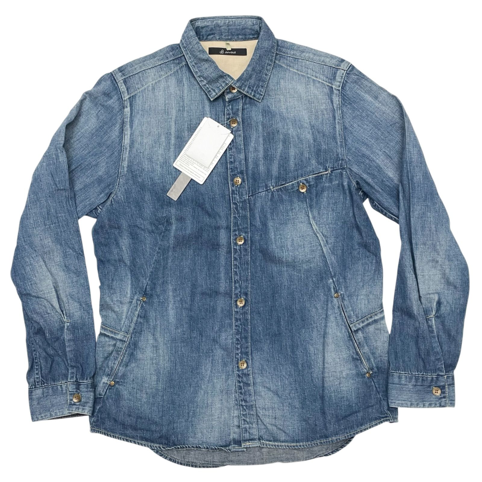 未使用品 Mサイズ JOHNBULL 13262 デニムダーツシャツ ウォッシュ加工 インディゴ