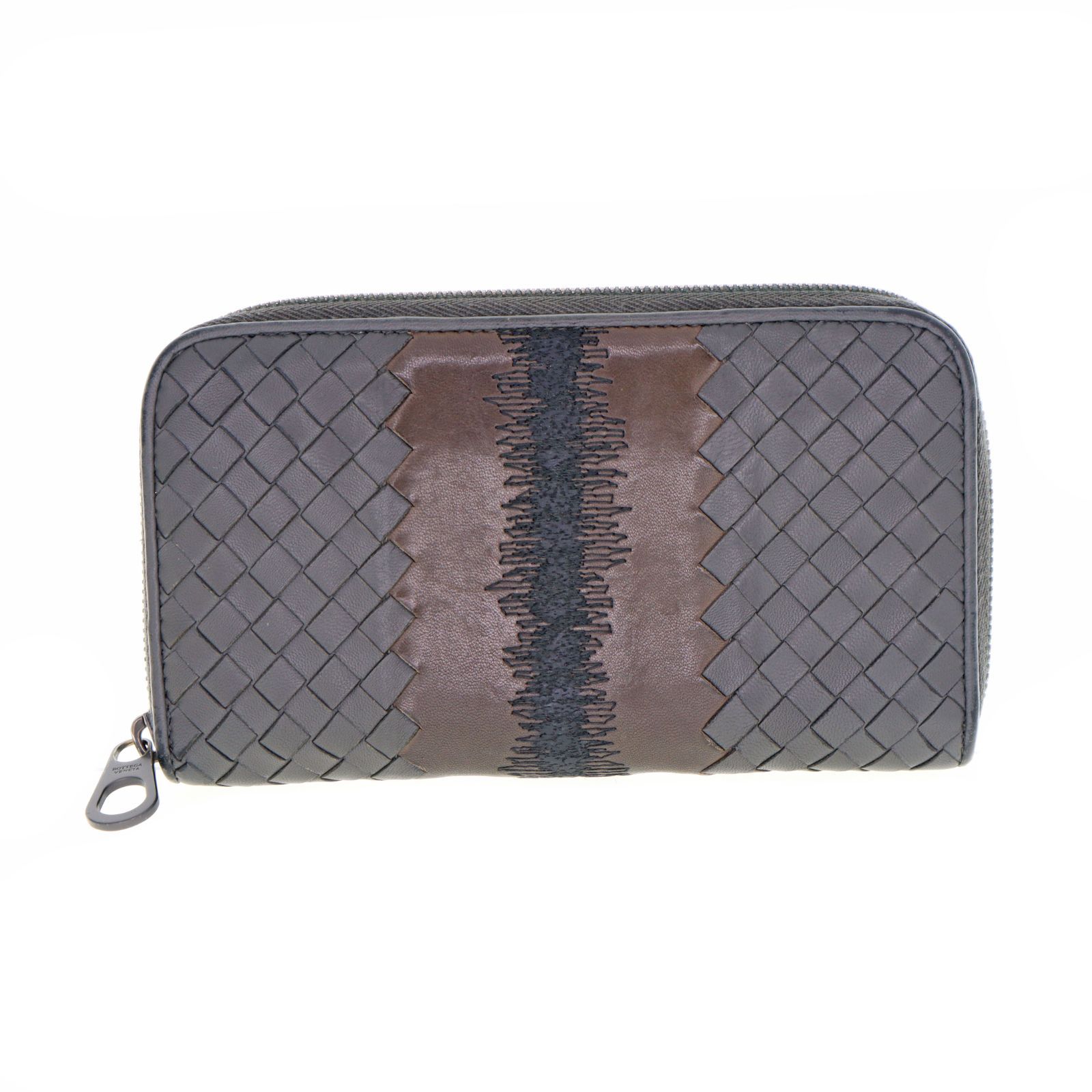 【中古】BOTTEGA VENETA ボッテガヴェネタ ラウンドファスナー 長財布 イントレチャート レディース メンズ 財布 ブラック ブラウン ブランド