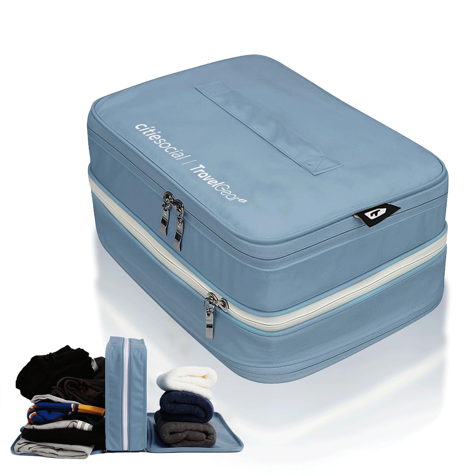 Travel Gear 圧縮袋 トラベルポーチ 圧縮バッグ 旅行用 衣類圧縮袋 ファスナー式 50%スペース節約 乾湿分離 防水 強化縫製 出張 便利グッズ (XLサイズ/ブルー)as 8b5cc33f