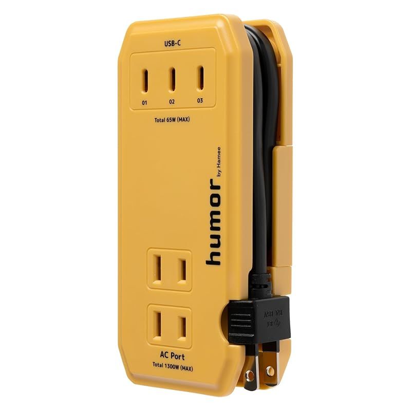 【新品】 humor handy Next AC PD65W対応 充電器 USB タップ (マスタードイエロー) 【 acアダプター USB-A 2ポート Type-C 3ポート 電源タップ ケーブル収納 延長コード 】