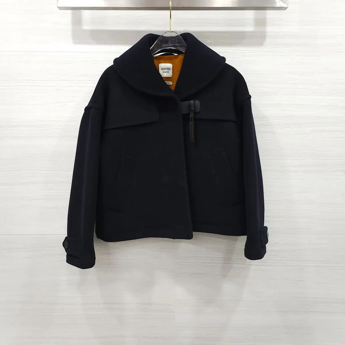 34 / エルメス ネイビー ウール ハーフ コート