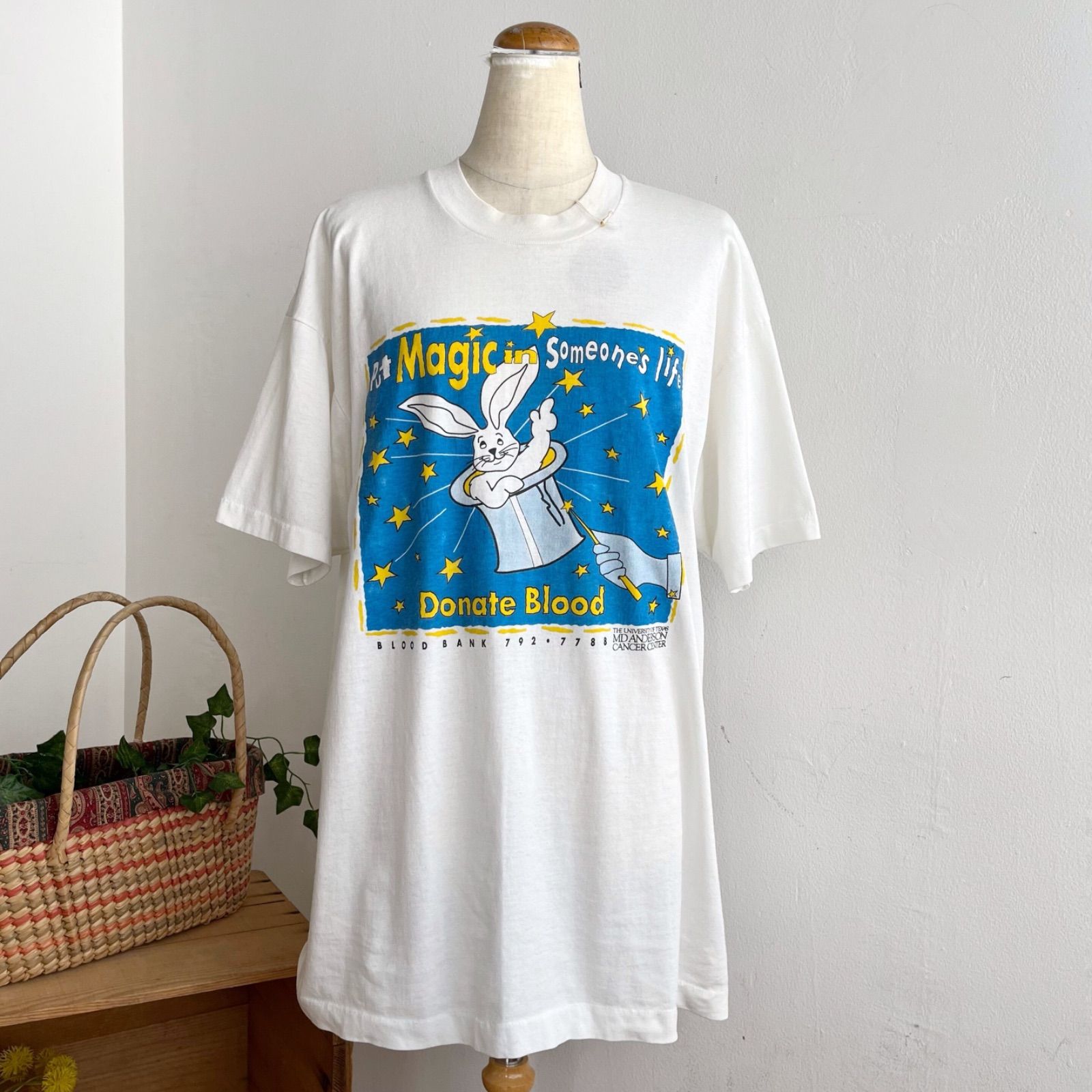 90s マジックラビット プリント 半袖Tシャツ USA製 シングルステッチ vintage ヴィンテージ ビンテージ アメリカ古着 USED メンズXLサイズ