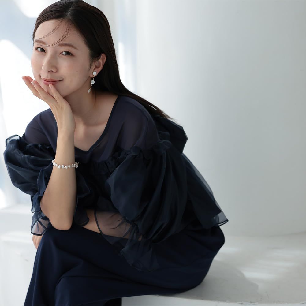 [MORE AUNI] 結婚式 ドレス パーティードレス ワンピース レディース 結婚式に着て行く お呼ばれ ギャザー トップス パンツドレス 披露宴 324240 (NVY M) [ネイビー] [M]