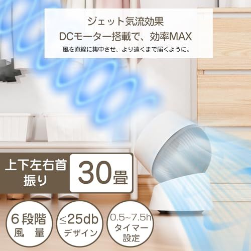 MOSMEE サーキュレーター 最大出力30畳 パワフル送風 静音 風量6段階調節 DCモーター 上下左右 自動首振り 50/60Hz互換可 リモコン付き タイマー機能 節電対策 省エネ 卓上 換気 空気循環 部屋干し 梅雨除湿 衣類乾燥 冷 c32f5966