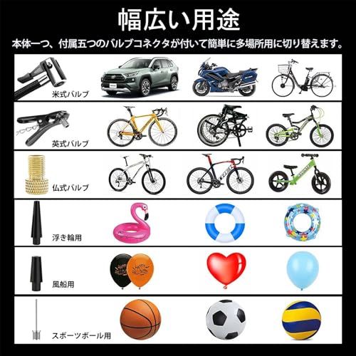 自転車 空気入れ 電動空気入れ バイク 車対応 仏/英/米式バルブ対応 最大圧力 150PSI 高速充填 自動停止 コードレス コンパクト LED ライト付き ボール/浮き輪対応 収納袋付★m efdc978d