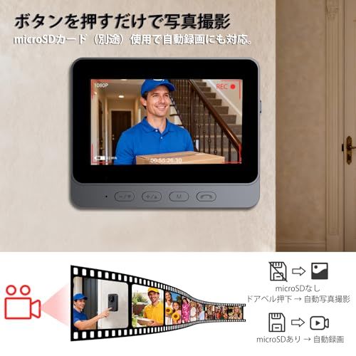ZAIDER インターホン ワイヤレス 工事不要 ドアホン テレビドアホン カメラ付き 【双方向通話/自動録画】 赤外線LED 暗視撮影 2.4Ghz無線 WI-FI不要 玄関チャイム USB充電 超広角 防犯カメラ 日本語説明書★m 8b15c0ab