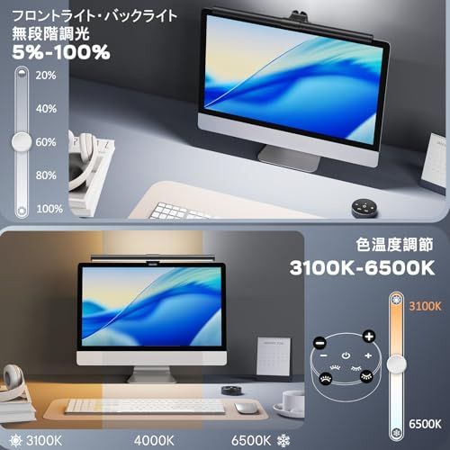 OOWOLF モニターライト バー 41cm PC 無線リモコン付き 3段階調色 無段階調光 背面ライト付き Ra95+ 高演色 目に優しい 記憶機能 タッチコントロール USB給電 モニタ掛け式 デスクライト 在宅・テレワーク/在宅勤務/p e4c47926