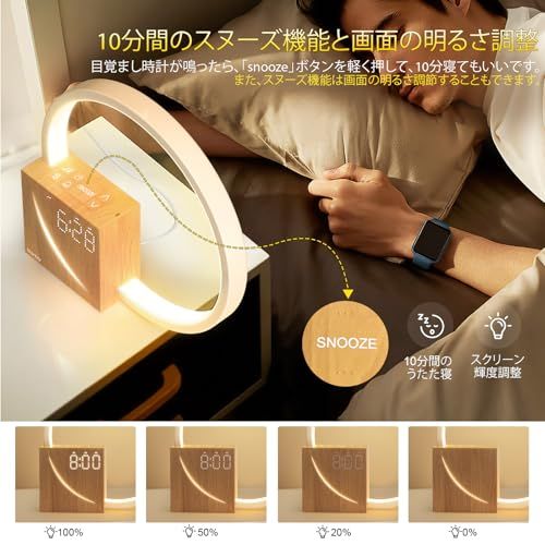 間接照明、ベッドサイド目覚まし時計テーブルランプ、無段階調光スタイリッシュ授乳ライト、明るさ3段階、USB充電、タッチコントロール、デスクトップ、介護、屋内ランプ、LEDナイトライト、自立型、睡眠補助ホワイトノイズマシン 15種癒し音、アイケ c8f1e11c