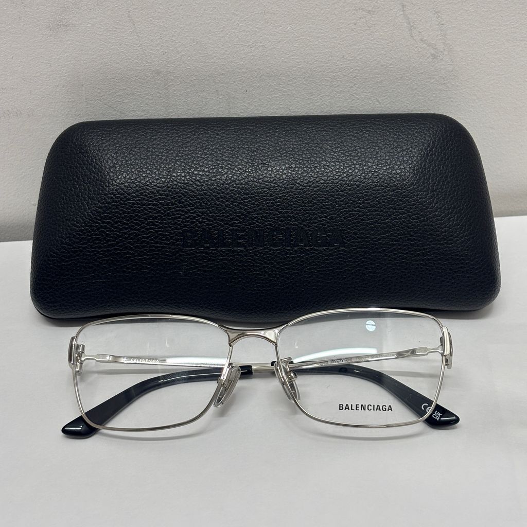 BALENCIAGA バレンシアガ 25AW LOGO SQUARE GLASSES メガネ BB0375OA シルバー size:58 16【中目黒B06】