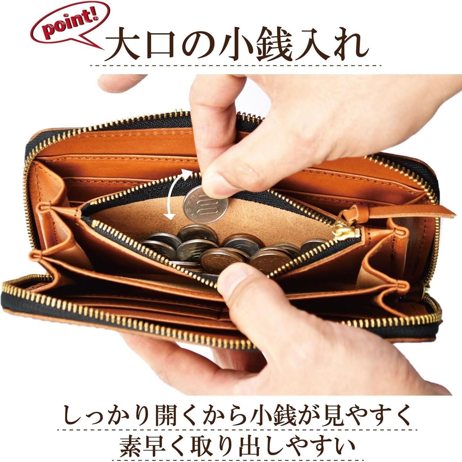 コデル atelierCODEL 長財布 ラウンドファスナー 栃木レザー メンズ 財布 本革 日本製 (オレンジ) [オレンジ]