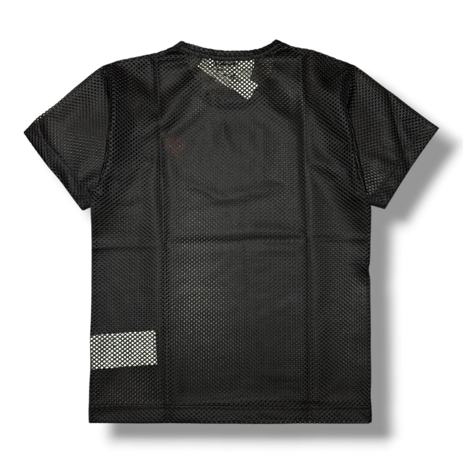 参考上代15180円 未使用 PLAY COMME des GARCONS RED EMBLEM MESH TEE エンブレムメッシュTシャツ カットソー プレイコムデギャルソン AX-T351-051 ブラック S （16468M）