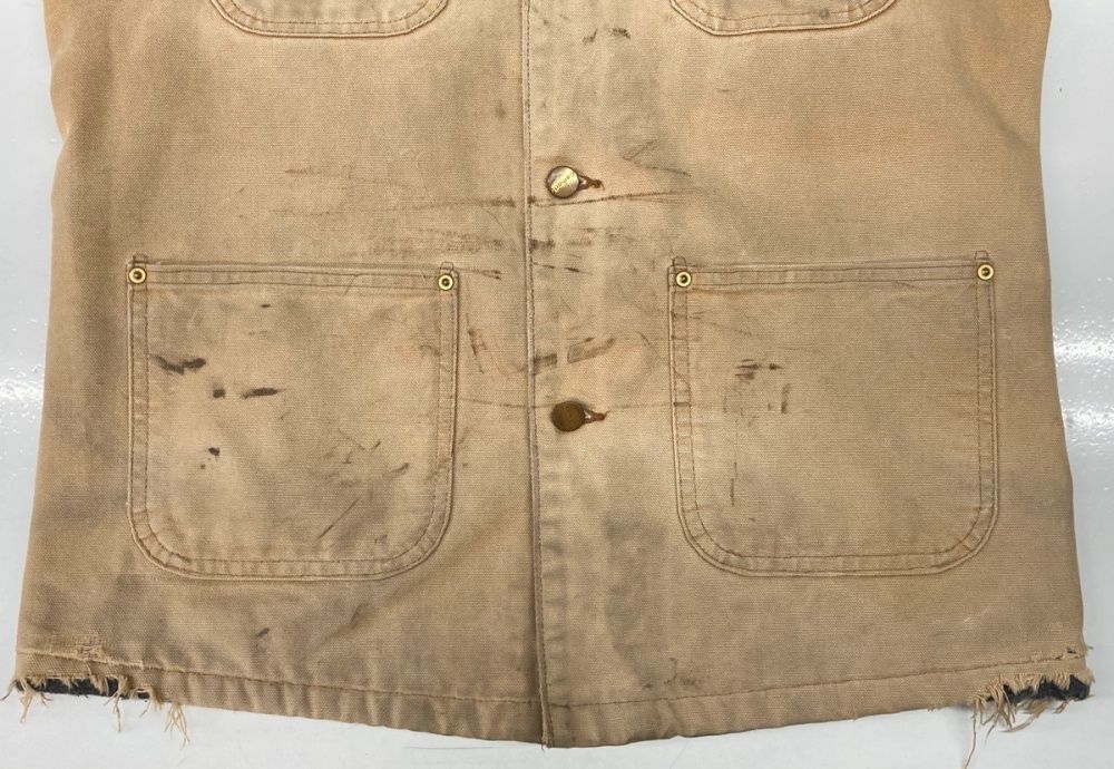 カーハート Carhartt Michigan Chore Coat ミシガン チョア コート ボタンアップ ワーク 裏ブランケット ジャケット 薄茶 C01 BRN サイズ36R ジャケット ロゴ ベージュ 104MT-3291