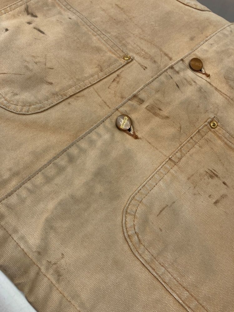 カーハート Carhartt Michigan Chore Coat ミシガン チョア コート ボタンアップ ワーク 裏ブランケット ジャケット 薄茶 C01 BRN サイズ36R ジャケット ロゴ ベージュ 104MT-3291
