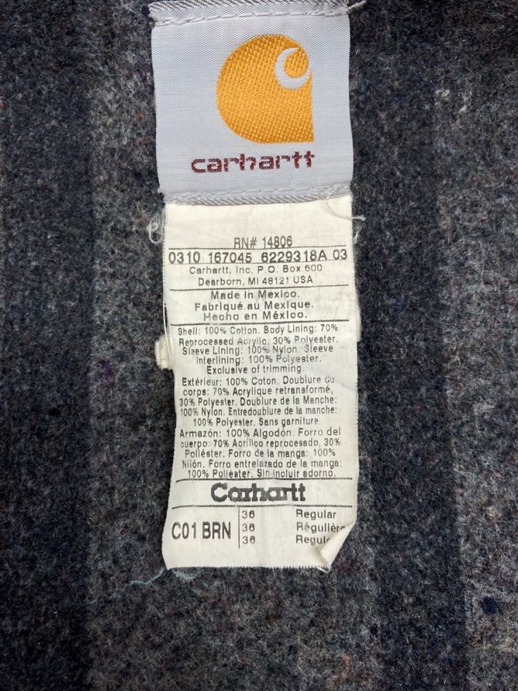 カーハート Carhartt Michigan Chore Coat ミシガン チョア コート ボタンアップ ワーク 裏ブランケット ジャケット 薄茶 C01 BRN サイズ36R ジャケット ロゴ ベージュ 104MT-3291