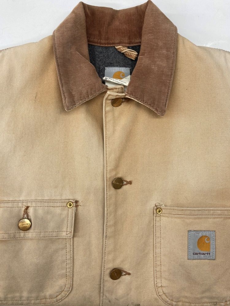 カーハート Carhartt Michigan Chore Coat ミシガン チョア コート ボタンアップ ワーク 裏ブランケット ジャケット 薄茶 C01 BRN サイズ36R ジャケット ロゴ ベージュ 104MT-3291