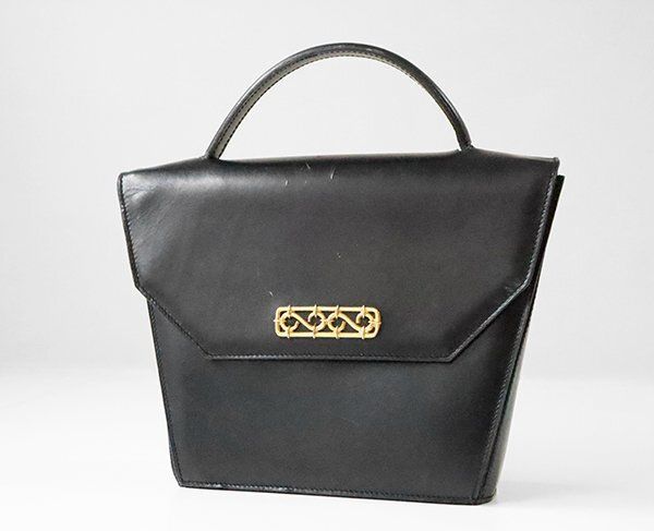 ☆オールド セリーヌ ◆ ゴールド金具 台形 ハンドバッグ 黒 レザー フォーマル ニノバッグ ヴィンテージ CELINE ◆GG51