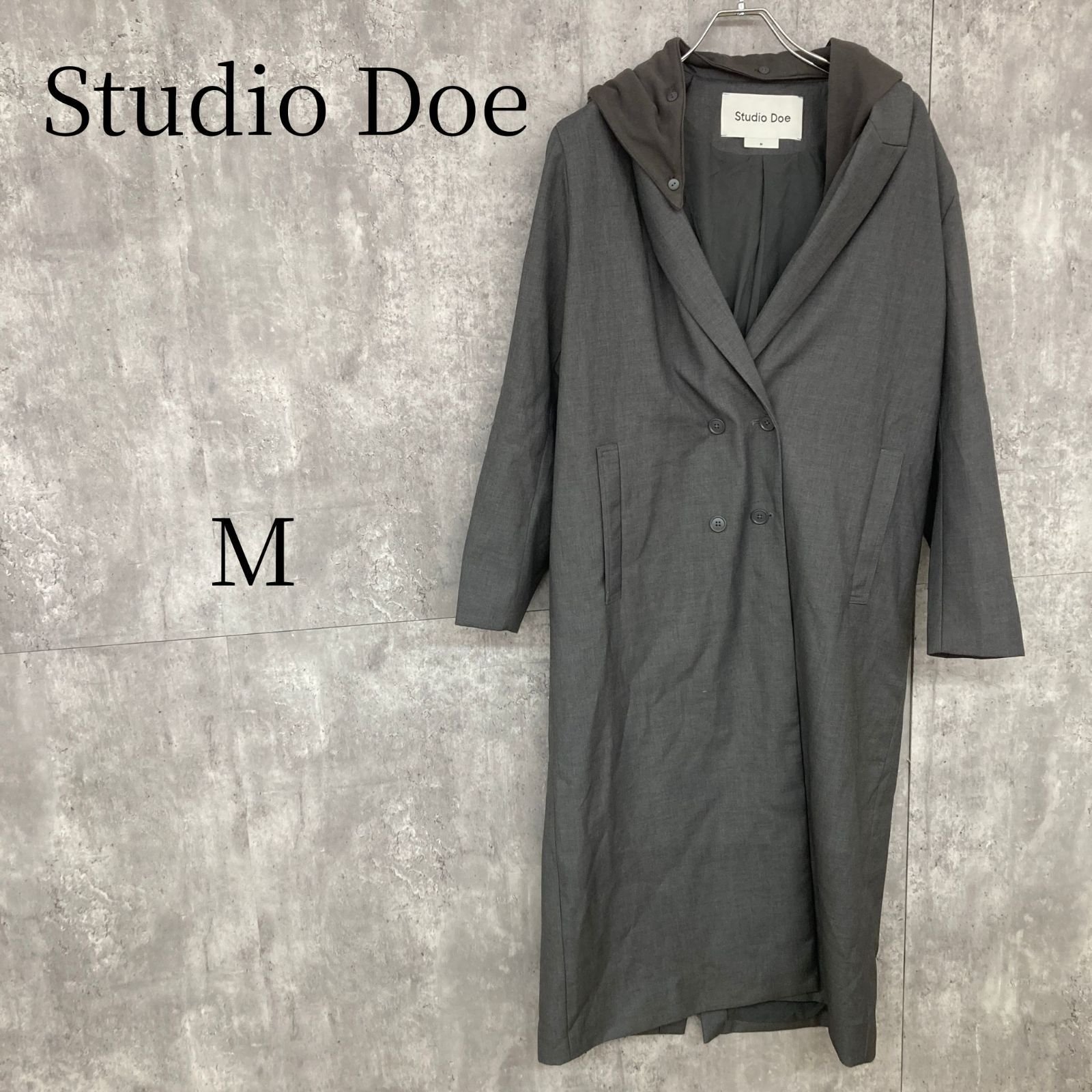 Studio Doe スタジオドー ロングコート フード付き グレー Mサイズ シンプル ベーシック 通勤 通学 カジュアル きれいめ アウター 羽織り 上品 レディース 普段使い 着回し 秋 冬 春 柔らかい素材 お洒落 人気