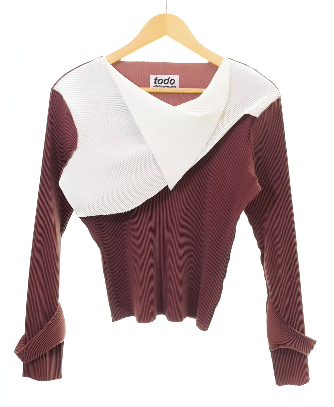コトハヨコザワ kotohayokozawa todo 24AW PLEATS DRAPED NECK TOP プリーツ ドレープドネックトップ カットソー 長袖カットソー ワインレッド フリーサイズ 103LT-229