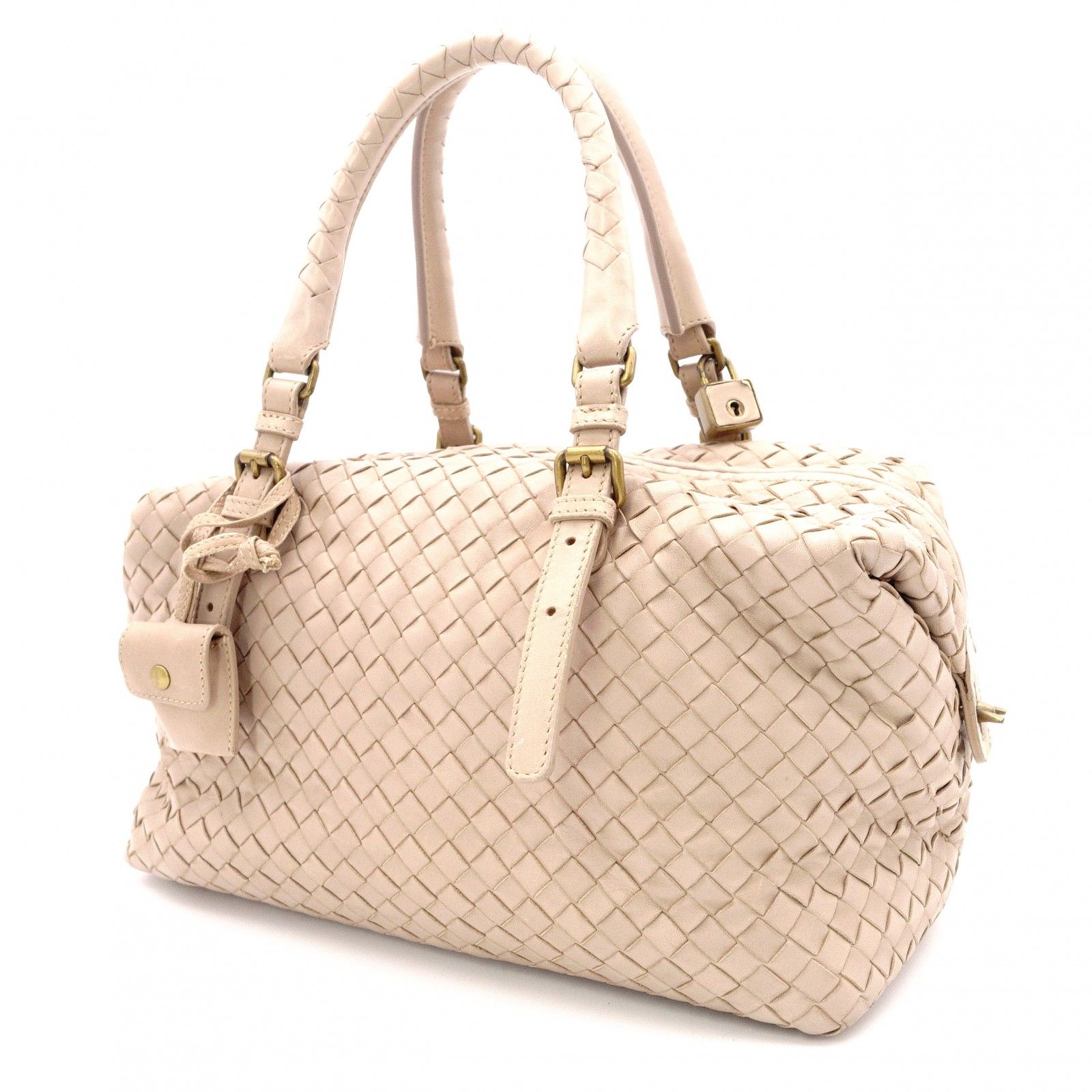 BOTTEGAVENETA ボッテガヴェネタ イントレチャート ハンドバッグ レザー ベージュ BOTTEGAVENETA ボッテガヴェネタ イントレチャート ハンドバッグ レザー ベージュ