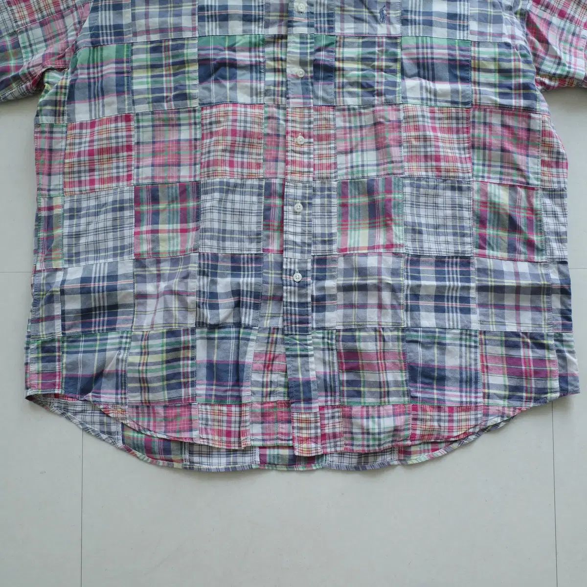 ヴィンテージ 90s ポロ ラルフローレン マドラス チェック パッチワーク 半袖 Tシャツ XXL