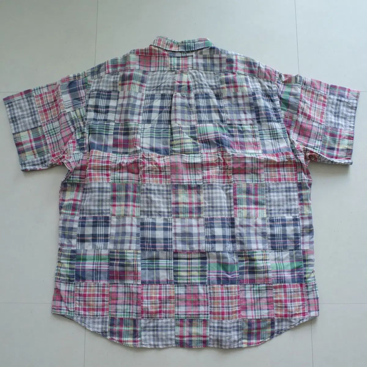 ヴィンテージ 90s ポロ ラルフローレン マドラス チェック パッチワーク 半袖 Tシャツ XXL