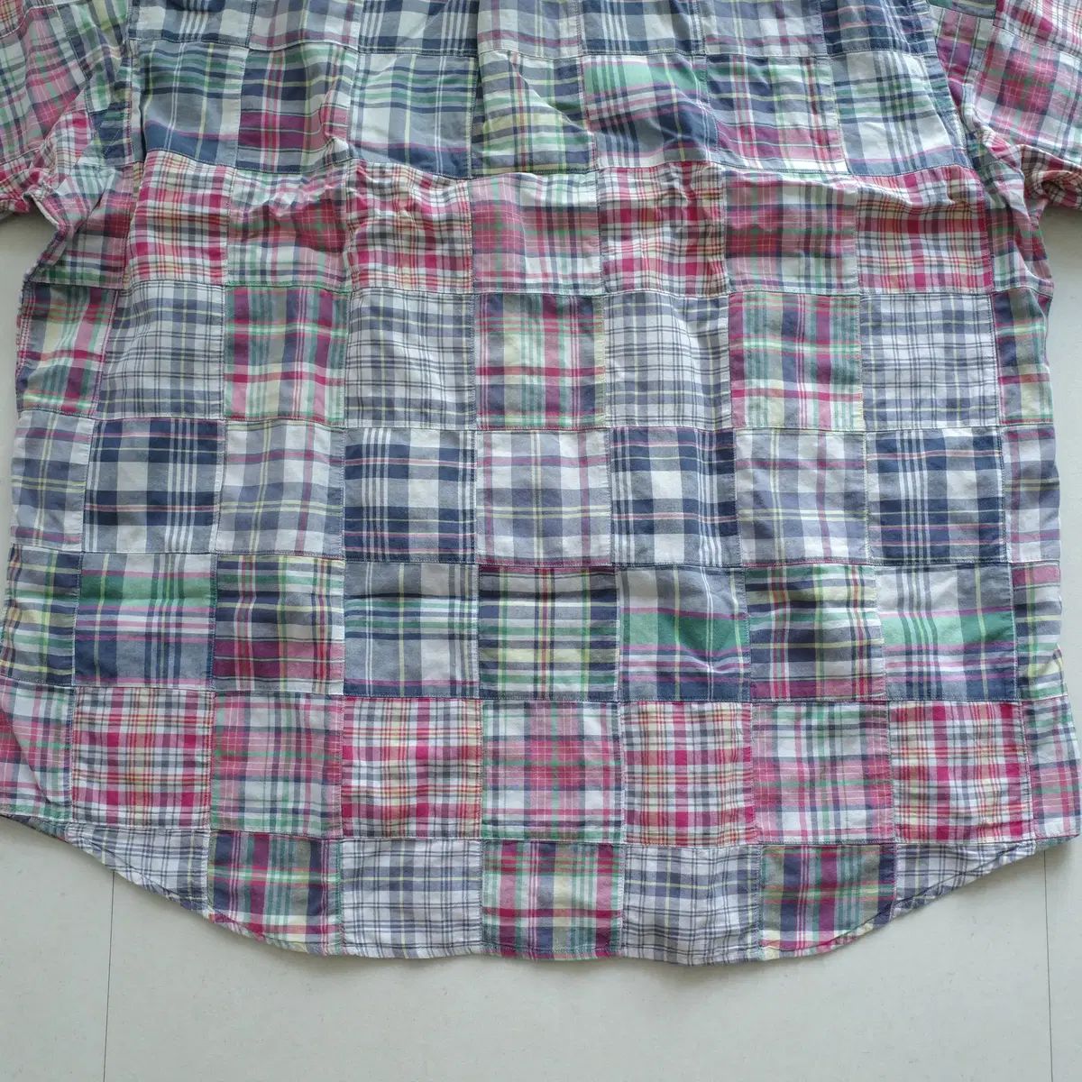 ヴィンテージ 90s ポロ ラルフローレン マドラス チェック パッチワーク 半袖 Tシャツ XXL