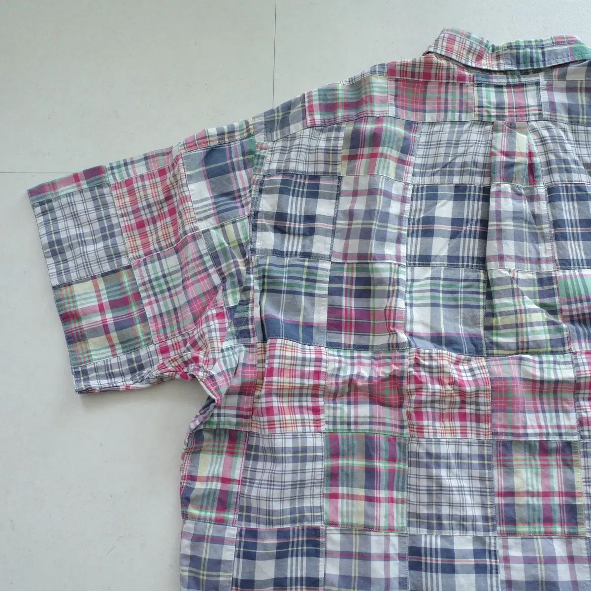 ヴィンテージ 90s ポロ ラルフローレン マドラス チェック パッチワーク 半袖 Tシャツ XXL