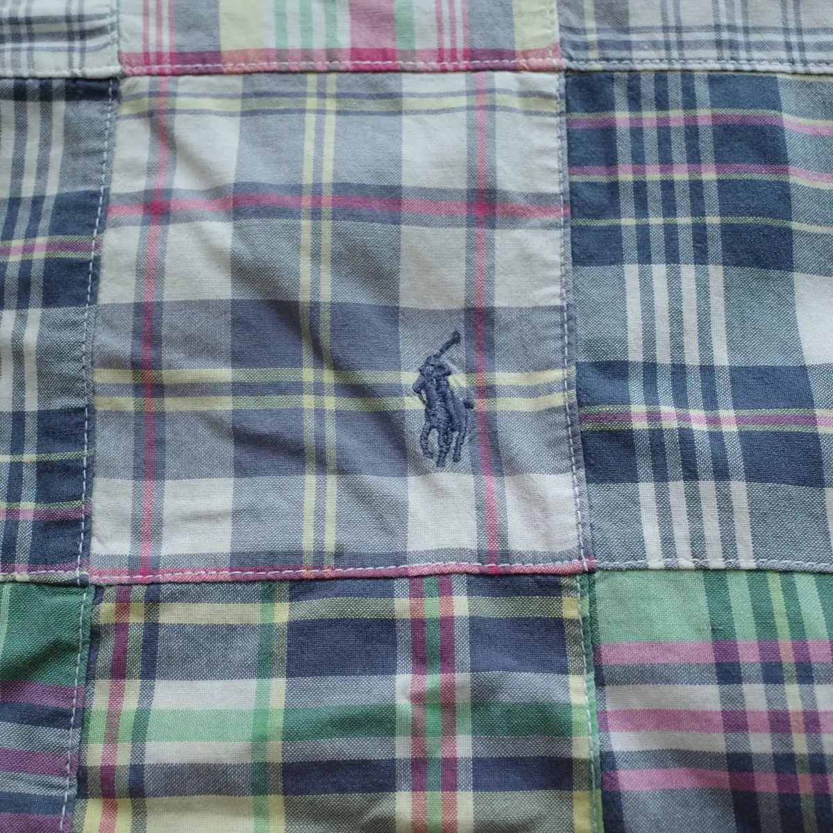 ヴィンテージ 90s ポロ ラルフローレン マドラス チェック パッチワーク 半袖 Tシャツ XXL