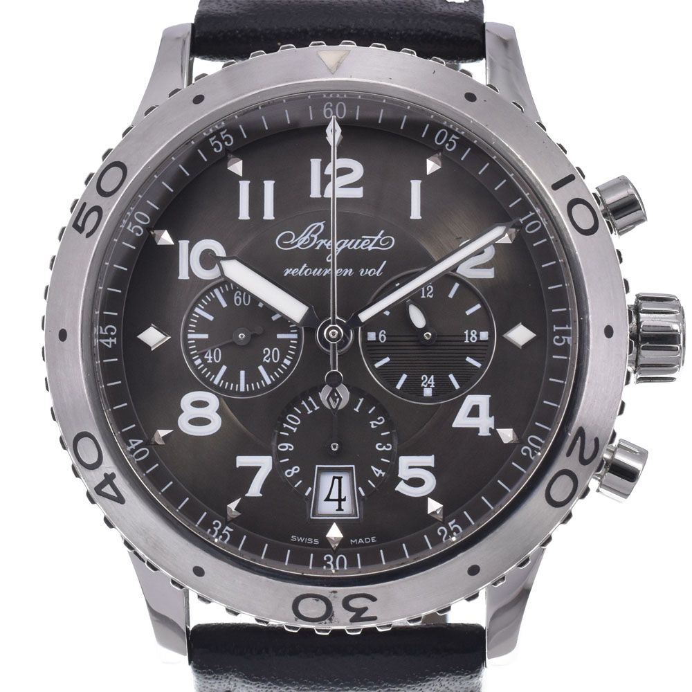 ブレゲ Breguet 3810ST トランスアトランティック タイプXXI クロノグラフ デイト グレー 自動巻き メンズ 良品 腕時計 L#148186