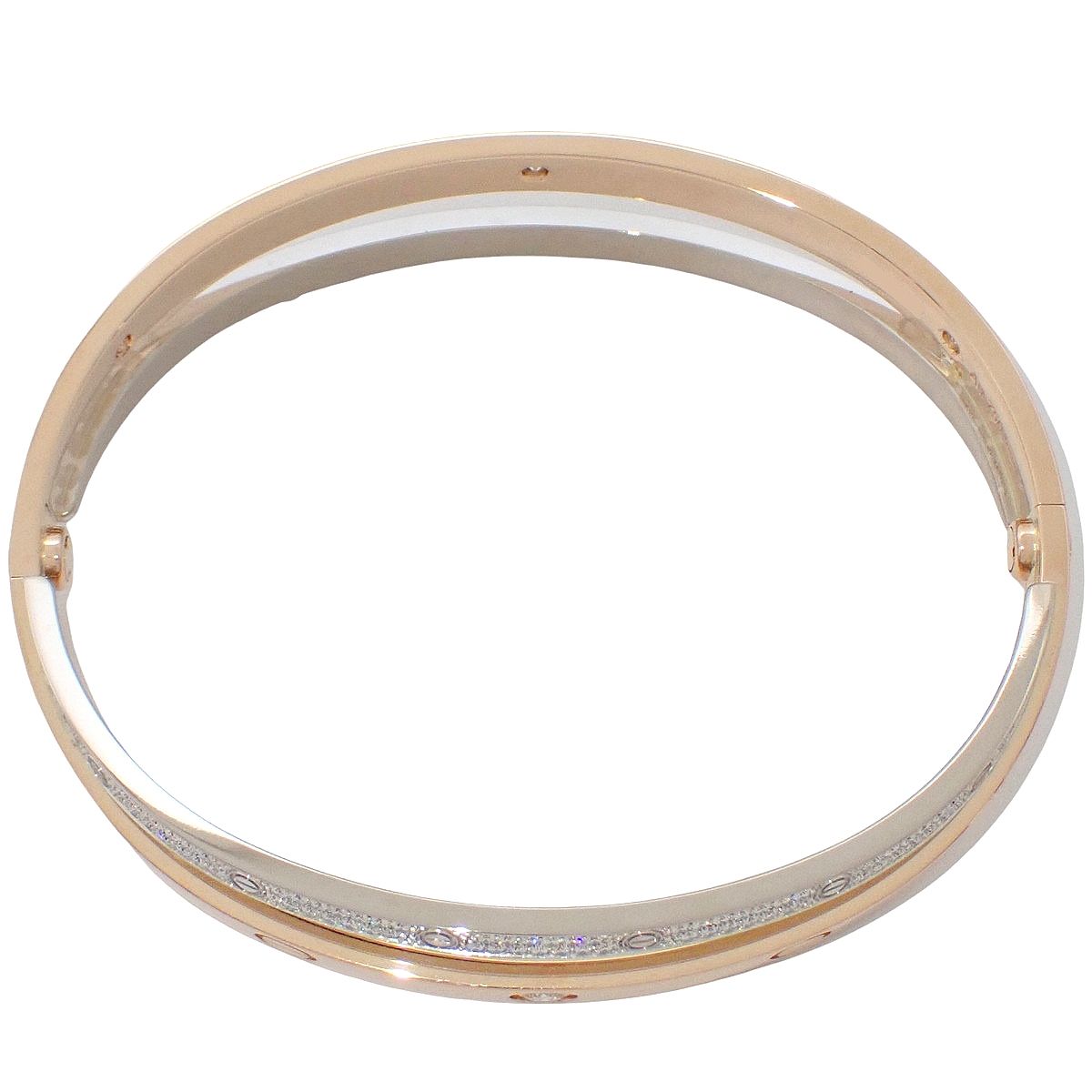 CARTIER(カルティエ) ラブコレクション LOVE ブレスレット ダイヤモンド ピンクゴールド K18PG ホワイトゴールド K18WG 19 53.3g バングル パヴェダイヤ 2連 ラブブレス シルバー銀 40802197502【アラモード】